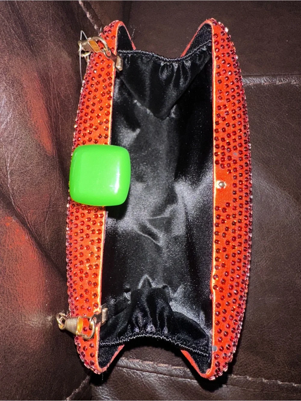 Rhinestone Bling Jack-O'-Lantern Pumpkin Evening Clutch with Gold Chain